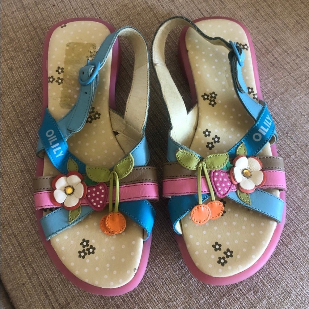 Oilily Girls' Blue and Pink Floral Cherry Sandals Sz 2